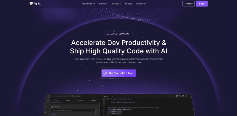 📢导航站收录更新通知！#AI·代码 #AI新时代站点名称: Fynix描述: Fynix 通过实时 AI 辅助、自动化代码审查以及用于文档、图表创建和系统可靠性的工具来加速您的软件开发