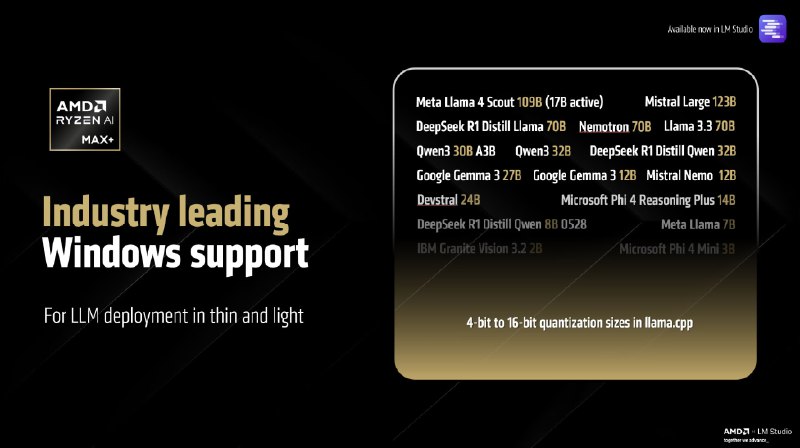 AMD Strix Halo平台为消费级设备带来128B参数LLM模型的支持AMD 是通过其 XDNA 引擎将大规模 AI 计算引入消费级设备的先行者之一