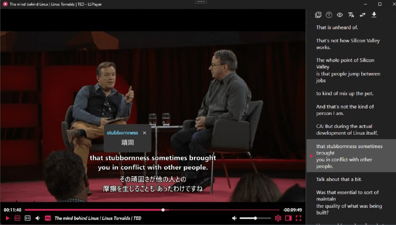 👉 名称：LLPlayer🤖 类型：🤖软件👏 介绍：LLPlayer 是一款专为语言学习而设计的媒体播放器，具备双字幕、AI 生成字幕、实时翻译等独特功能，Windows 专属