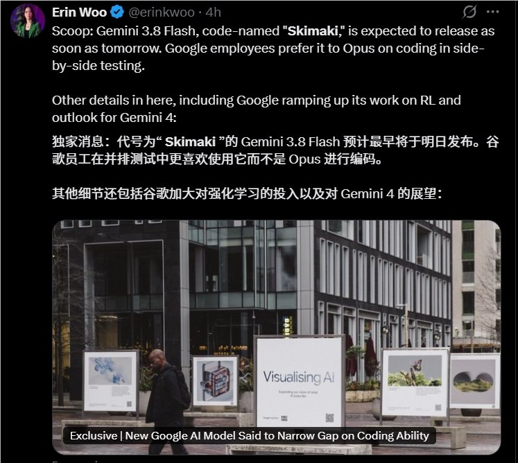 决战OpenAI与Anthropic！谷歌Gemini 3.8 Flash内测代号“Skimaki”最快周三上线谷歌即将在人工智能领域迎来一次关键的产品更新