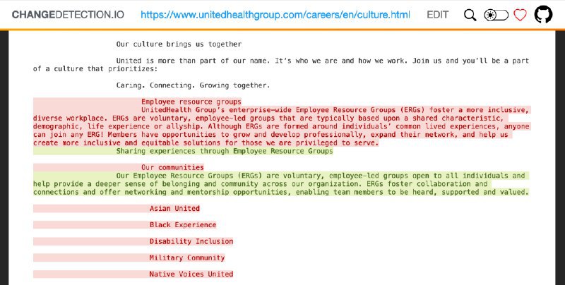联合健康集团从其网站上删除了对 DEI 的提及该公司的职业页面上曾经有一个专门用于展示多样性、公平和包容性以及其多样性举措的部分，但现在不再出现在同一个实时页面上