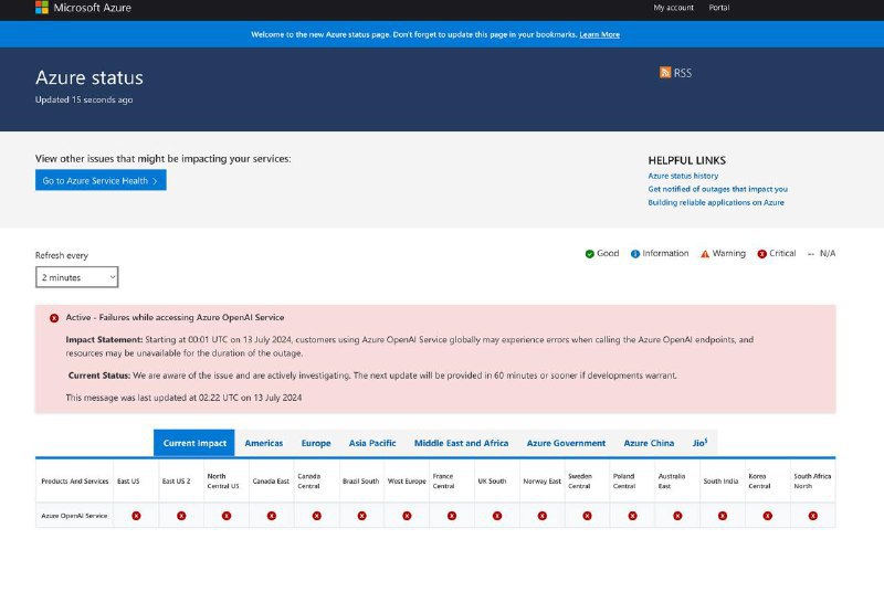 AzureOpenAI 在全球范围内出现大规模异常